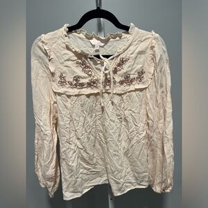 LC Lauren Conrad Blush Pink Sequin Embroidered Ruffle Puff-Sleeve Blouse Size S